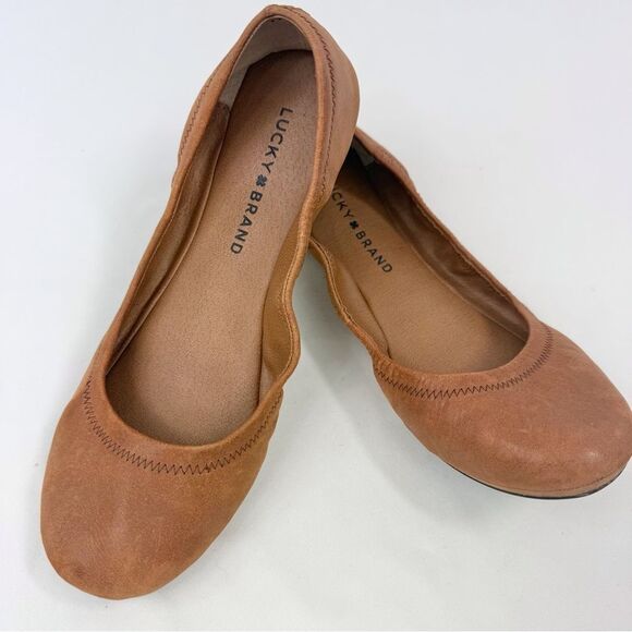 Lucky Brand Emmie Brown Leather Stretch Side Ballet Flats - Picture 6 of 16